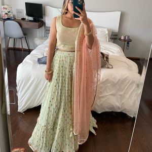 Pista Green Colorful Lengha